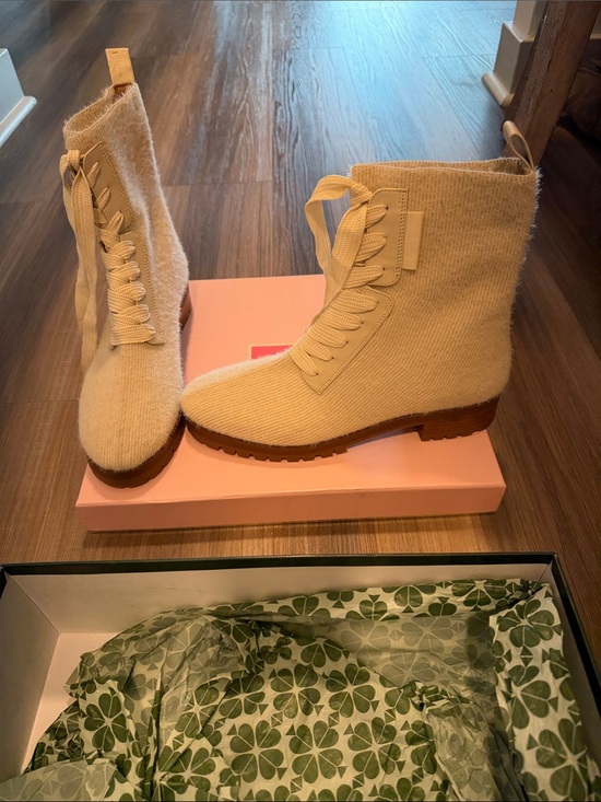kate spade Shoes - kate spade Cream Knit Lace-Up Ankle Boots